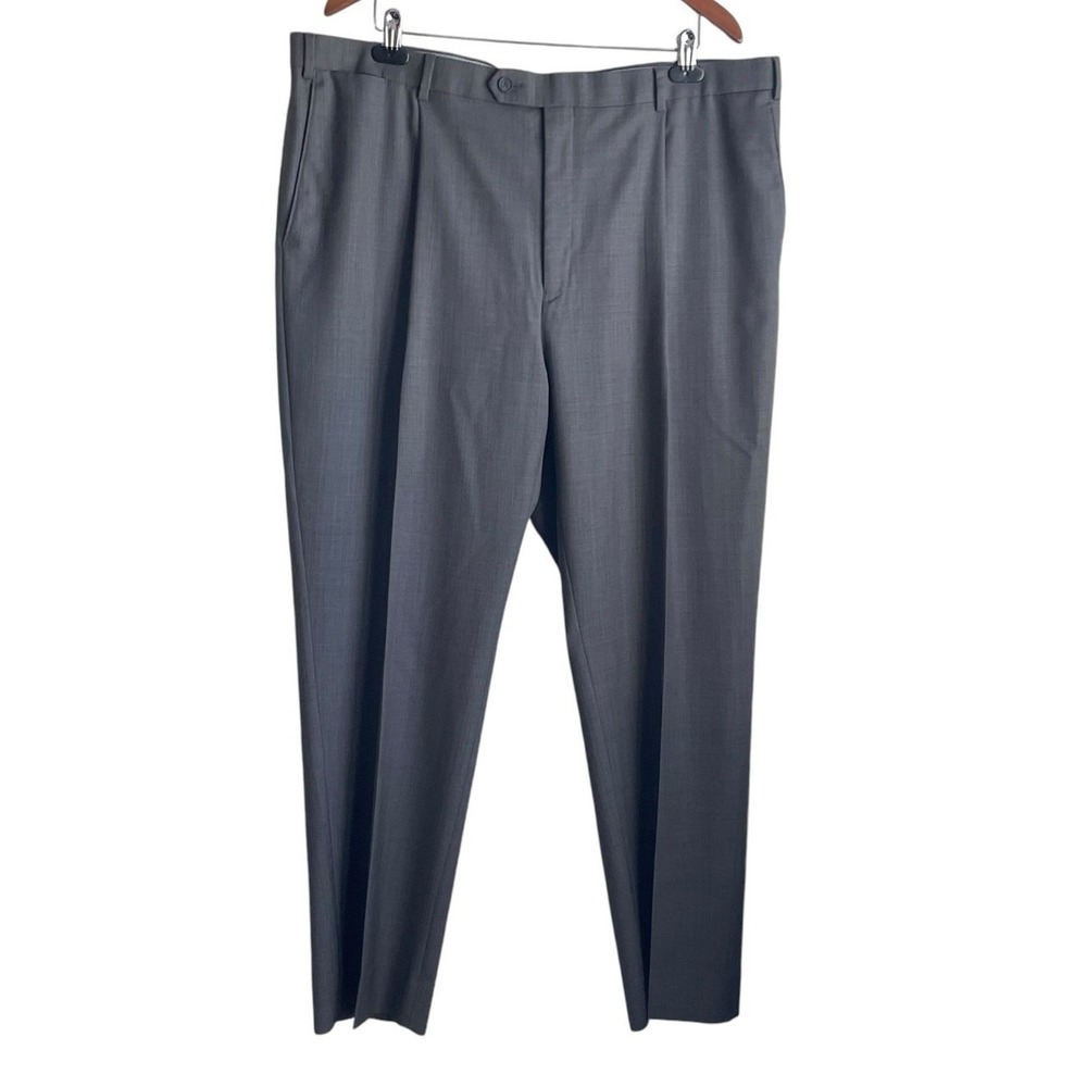 Hart Schaffner Marx Mens Dark Academia Dress Pants 44 Gray Wool Pleated Slacks